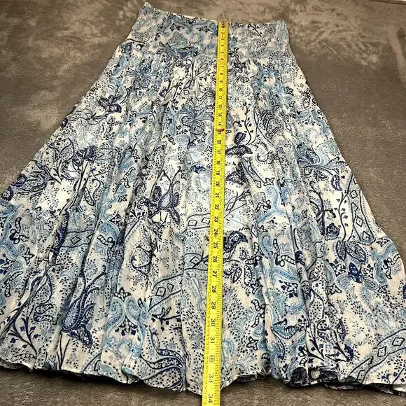 Ralph Lauren Tiered Maxi Skirt Womens S Blue Paisley 100% Silk Bohemian Gypsy - Picture 9 of 9